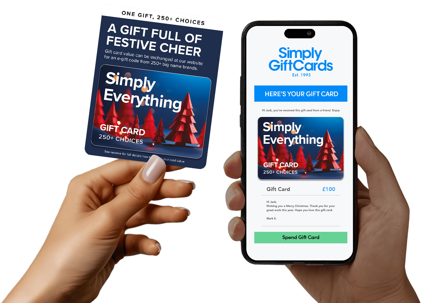 hands holding Simply Gift Card and phone
