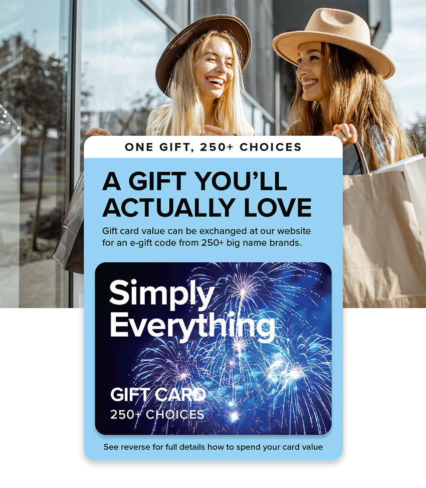 Where to spend the Simply Everything gift card mobile banner showing card and shoppers