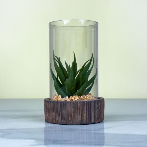 Small Faux Succulent with Natural Stone Base
